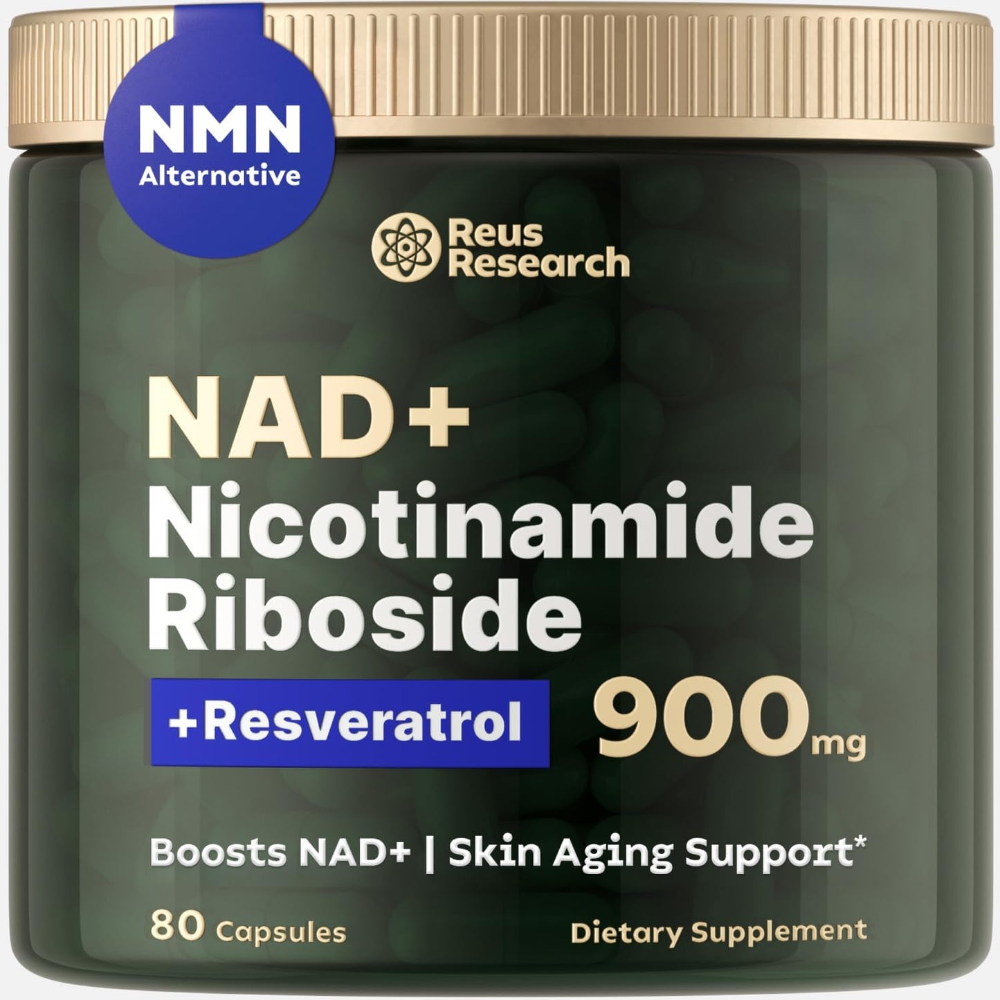 Reus Research NMN Supplement Alternative - Liposomal Nicotinamide Riboside W/Resveratrol & Quercetin - High Purity NAD Supplement for Anti-Aging, Energy, Focus - 80 Capsules