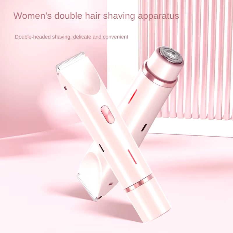 Bikini Trimmer for Women Electric Shaver 2-In-1 Body and Facial Hair Removal Double Head for Pubic Face Underarm Legs