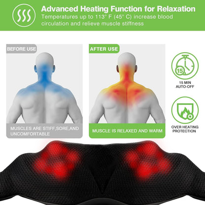 Shiatsu Deep Tissue 3D Kneading Massager with Heat for Back, Neck, Shoulders, and Full Body Pain Relief 