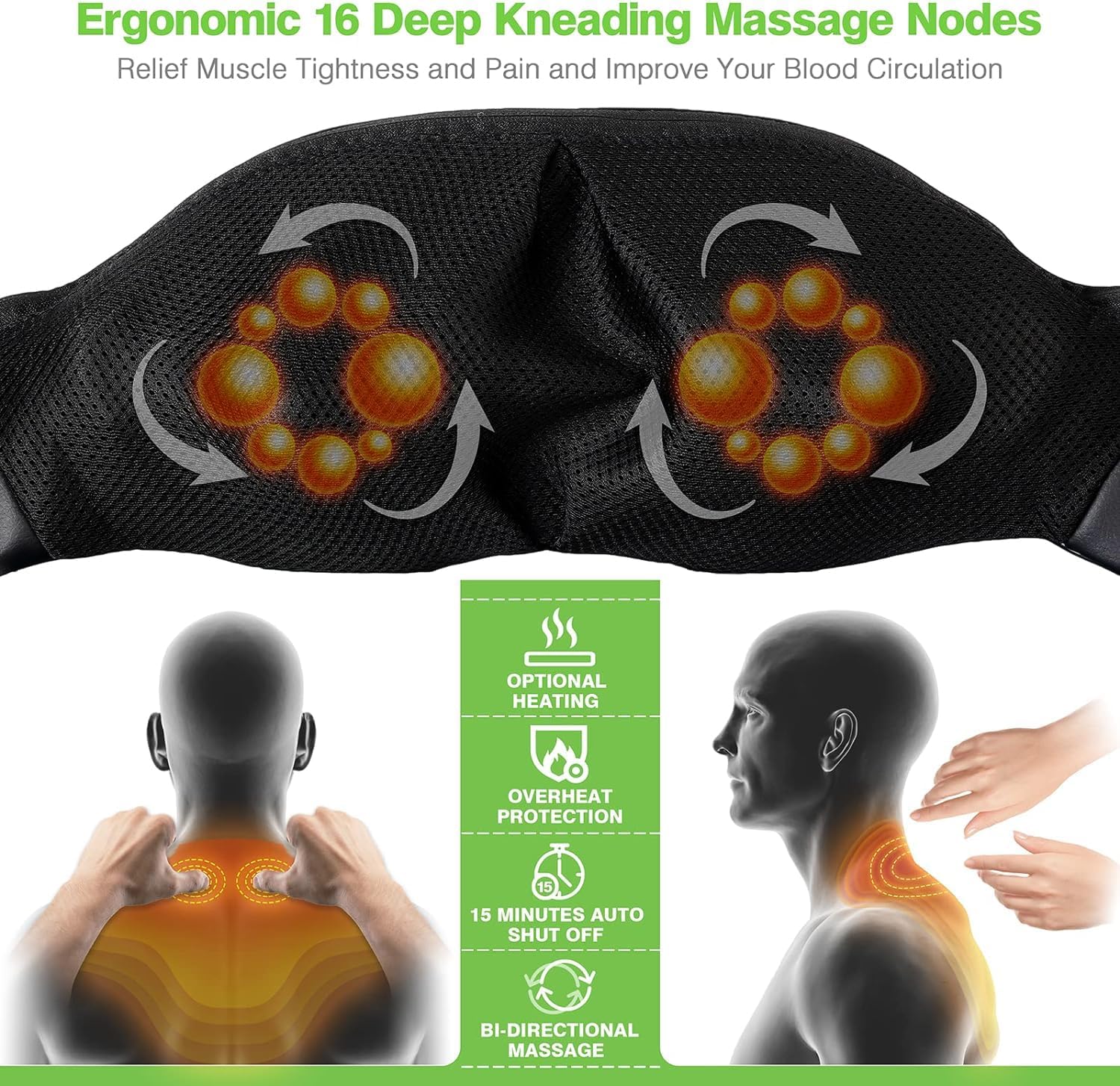 Shiatsu Deep Tissue 3D Kneading Massager with Heat for Back, Neck, Shoulders, and Full Body Pain Relief 