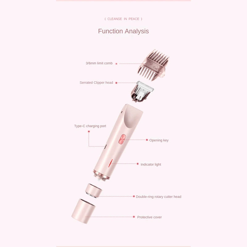 Bikini Trimmer for Women Electric Shaver 2-In-1 Body and Facial Hair Removal Double Head for Pubic Face Underarm Legs