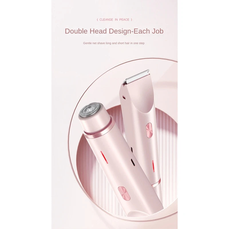 Bikini Trimmer for Women Electric Shaver 2-In-1 Body and Facial Hair Removal Double Head for Pubic Face Underarm Legs